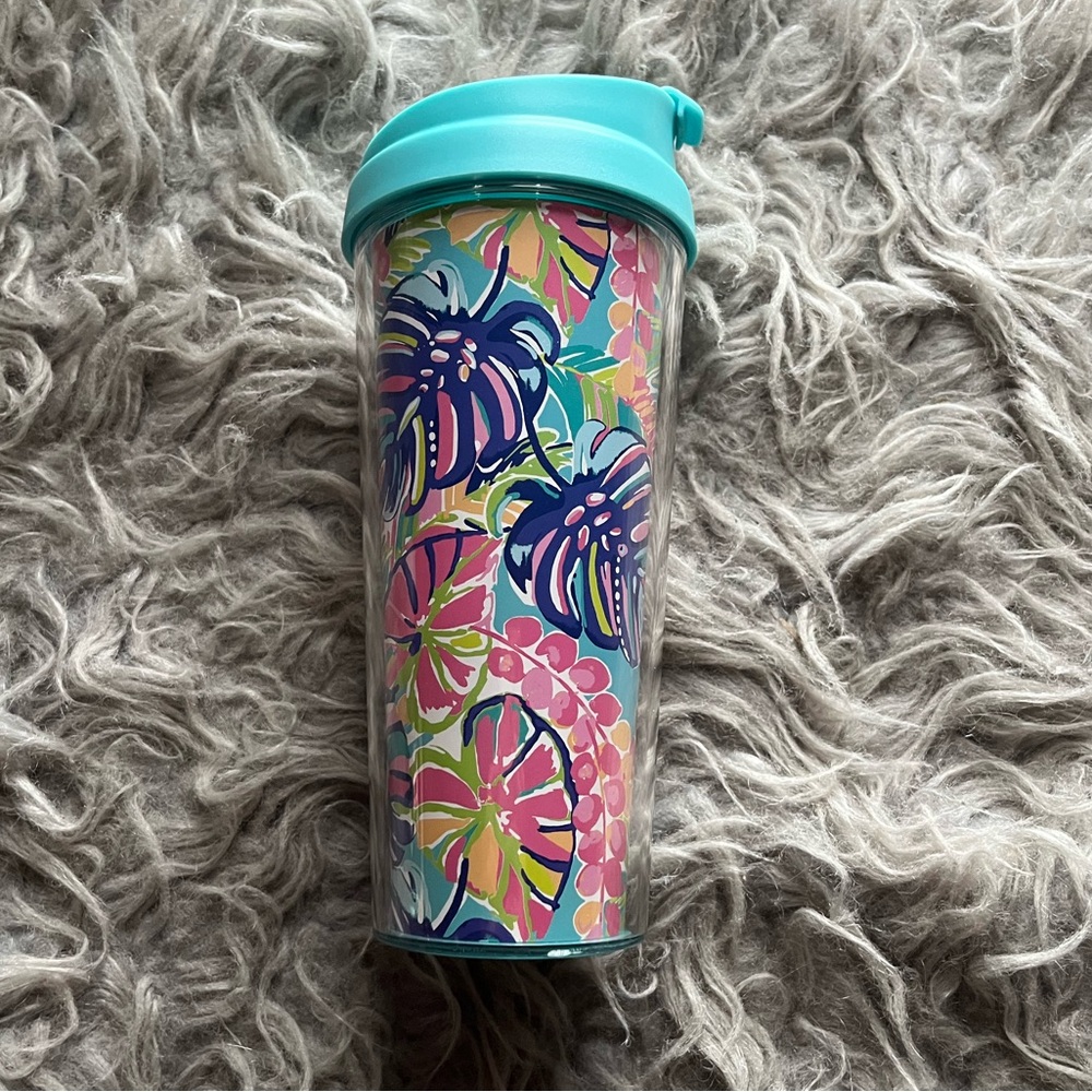 Lilly Pulitzer exotic garden travel coffee tumbler EUC